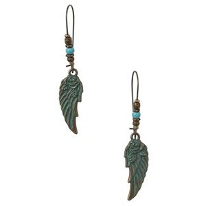 5/$25 🩷 Bohemian Teal Wing & Rose Drop Earrings - Women Jewelry